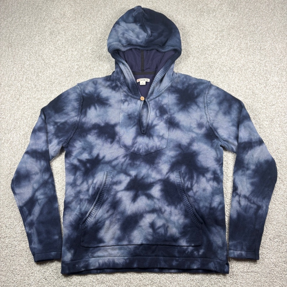 32 Bar Blues Sweater Hoodie Mens Size M Blue Tie Dye Linen Cotton Knit